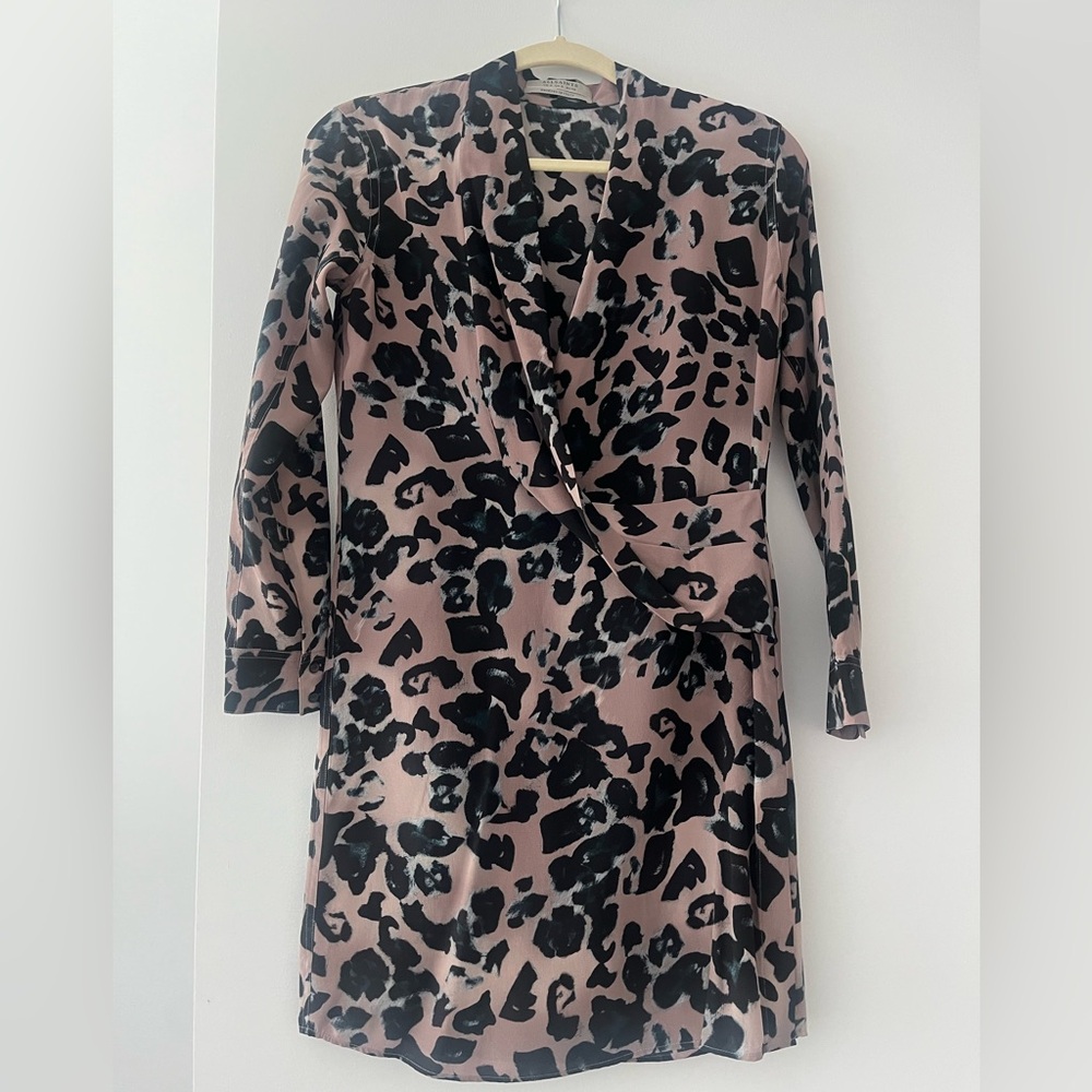 All Saints Mauve and Black Patterned Wrap Dress Size 0